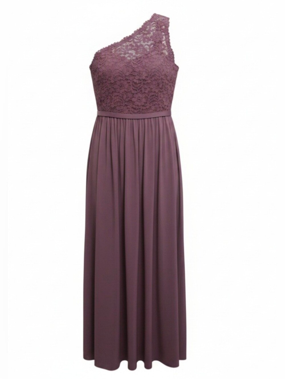 David's Bridal One-Shoulder Lace Maxi Dress in Mauve/ Chianti Color